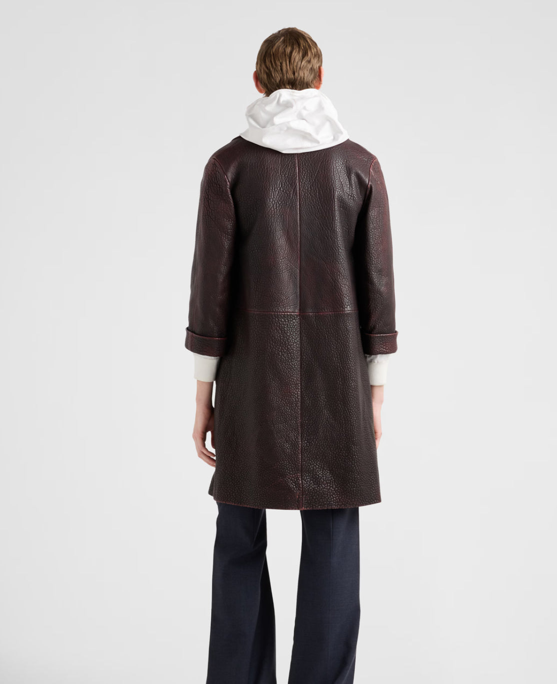 Double-breasted nappa leather coat