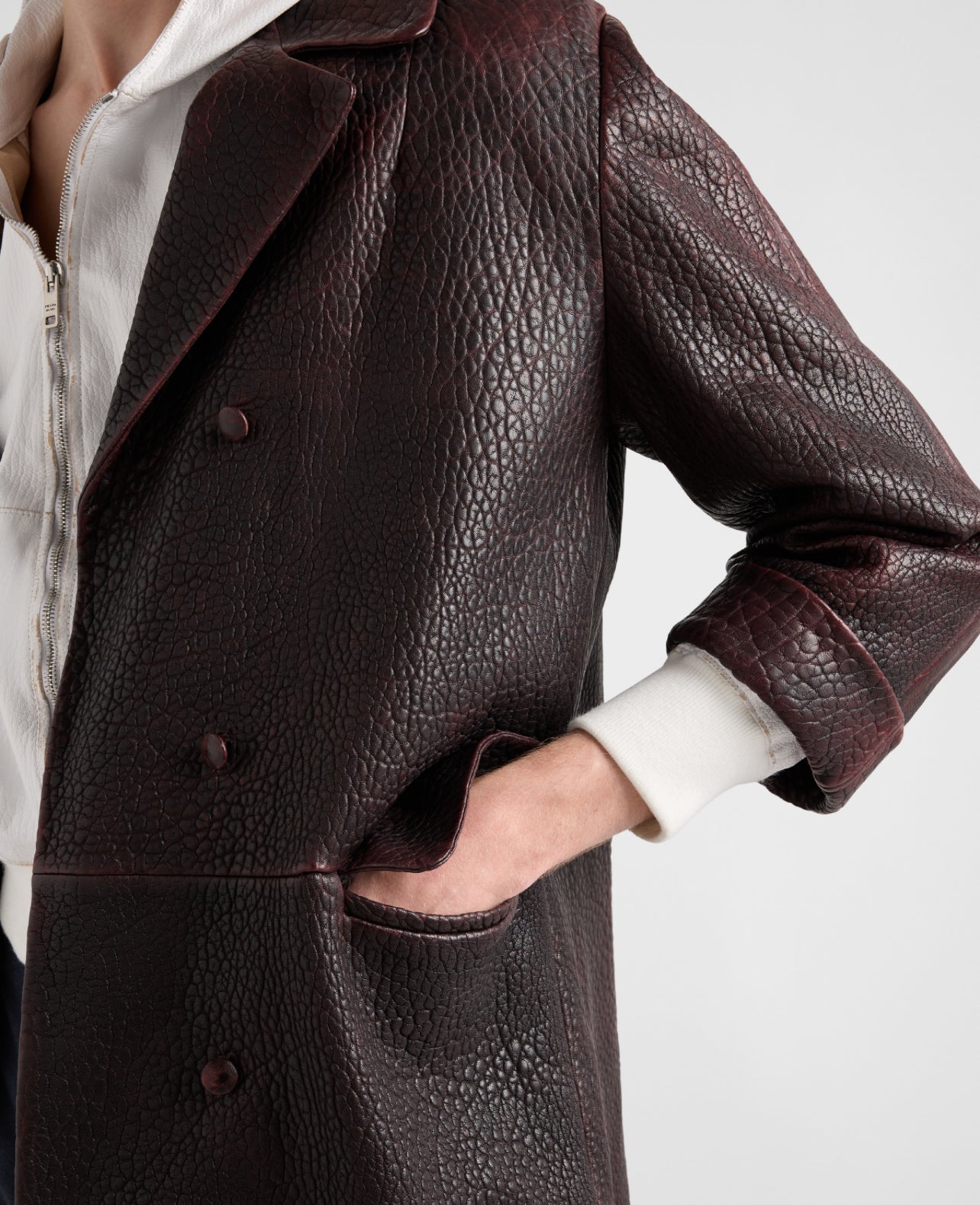 Double-breasted nappa leather coat